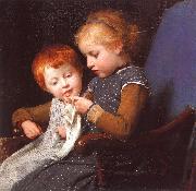 Albert Anker The Little Knitters Norge oil painting reproduction